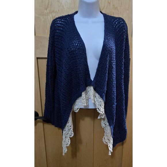 Navy Open Knit Cardigan With Lace Hem For Teens By Cloud Chaser boho soft - Picture 1 of 5